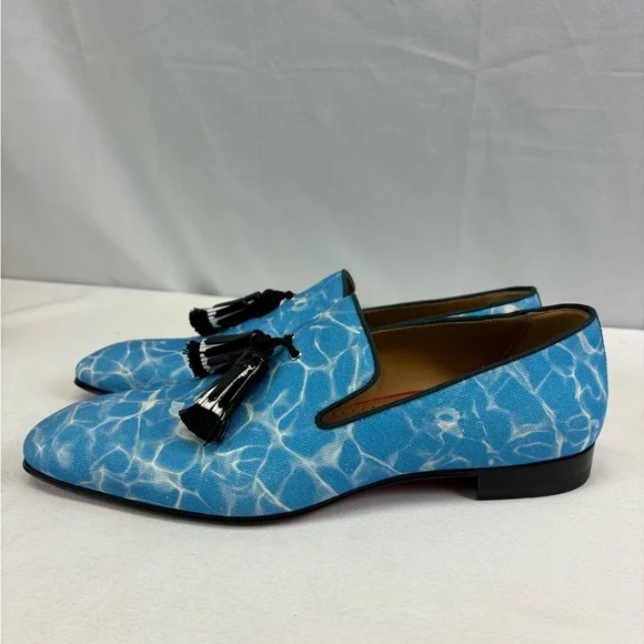 Christian Louboutin Men's Badmilion Splash Canvas Tassel Loafers Blue